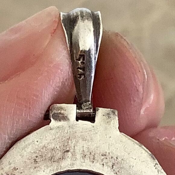 NWOT sterling SILVER 925 BLUE CHALCEDON OVAL LARGE PENDANT - Picture 9 of 9